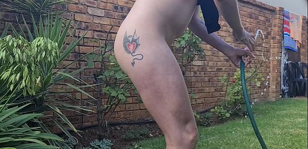 Hosing my ass and cunt out in the garden